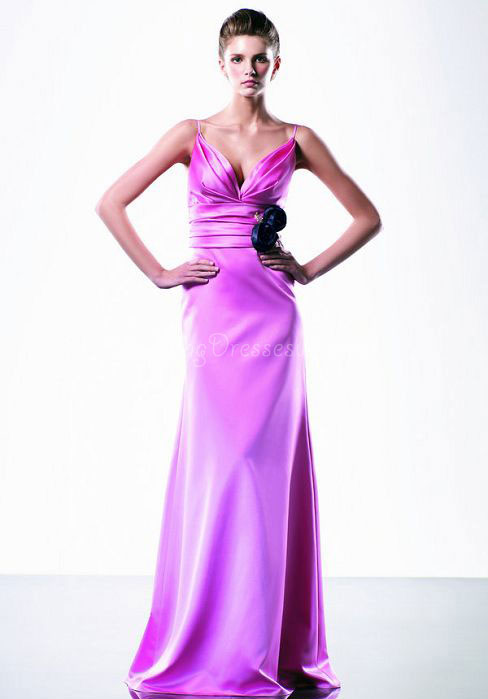 Brooch A-line Long Empire Crystal Satin Evening Dress#WSC8590