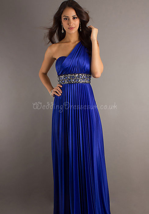 A-line Beaded Sleeveless Satin Silk-like One Shoulder Evening Dress#WDR6418