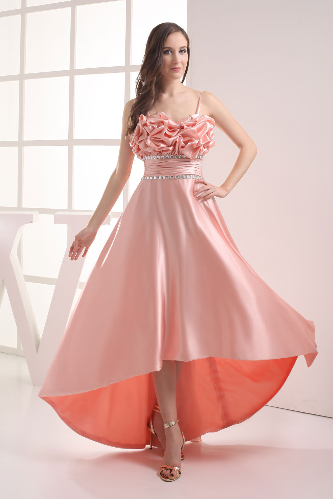 Asymmetric Sleeveless Paillette Elastic Silk Like Satin Zipper Length Prom Dress#WBT1860