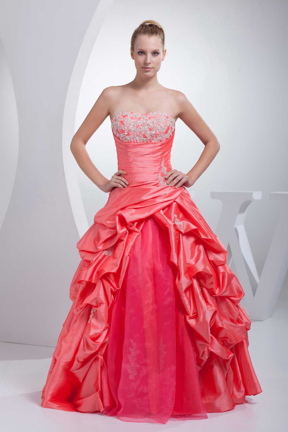 Ball Gown Draping Lace Long Strapless Natural Waist Wedding Dress#WRR0206