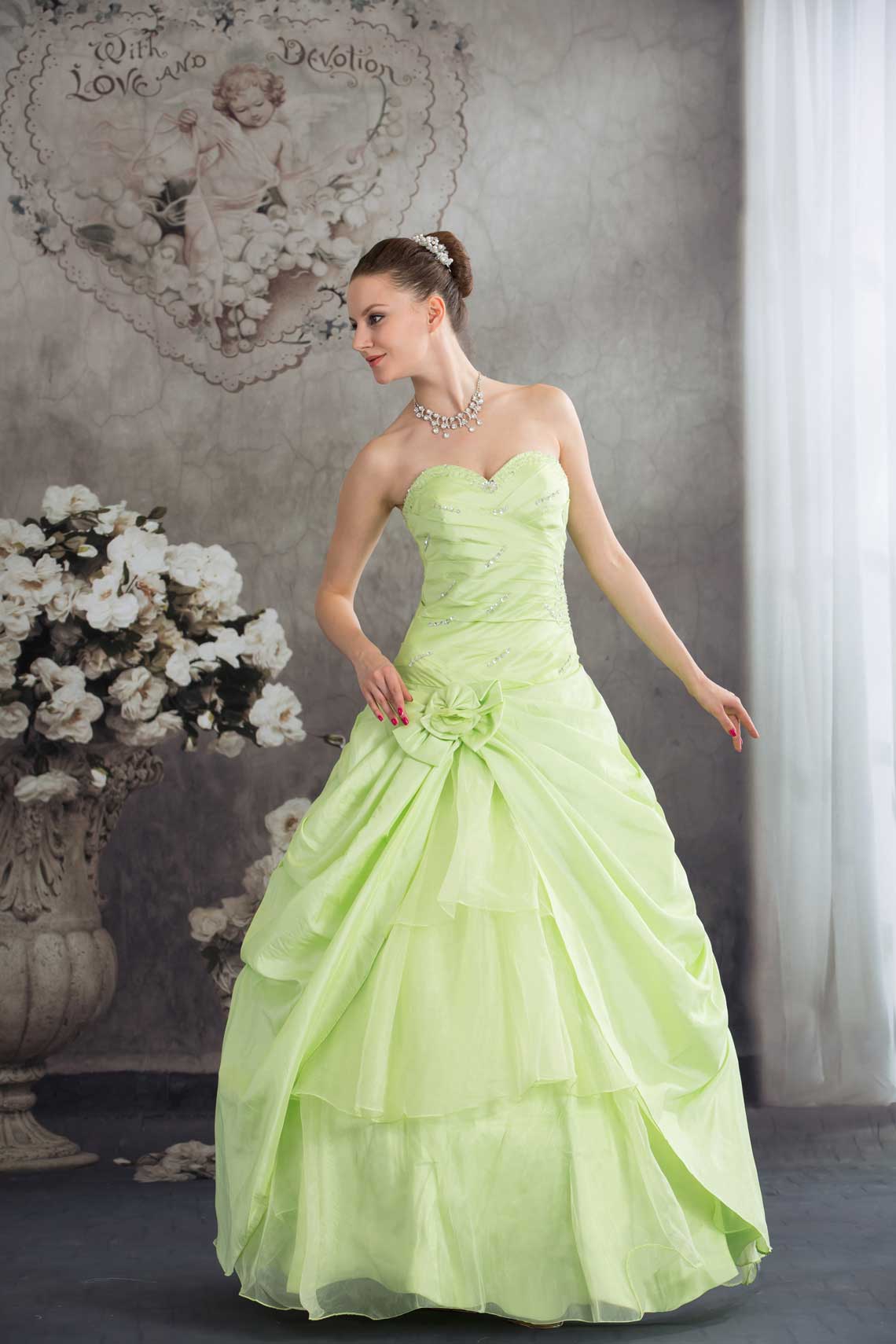 Draping Pleated Natural Waist Lace-up Ball Gown Long Wedding Dress#WCC1887