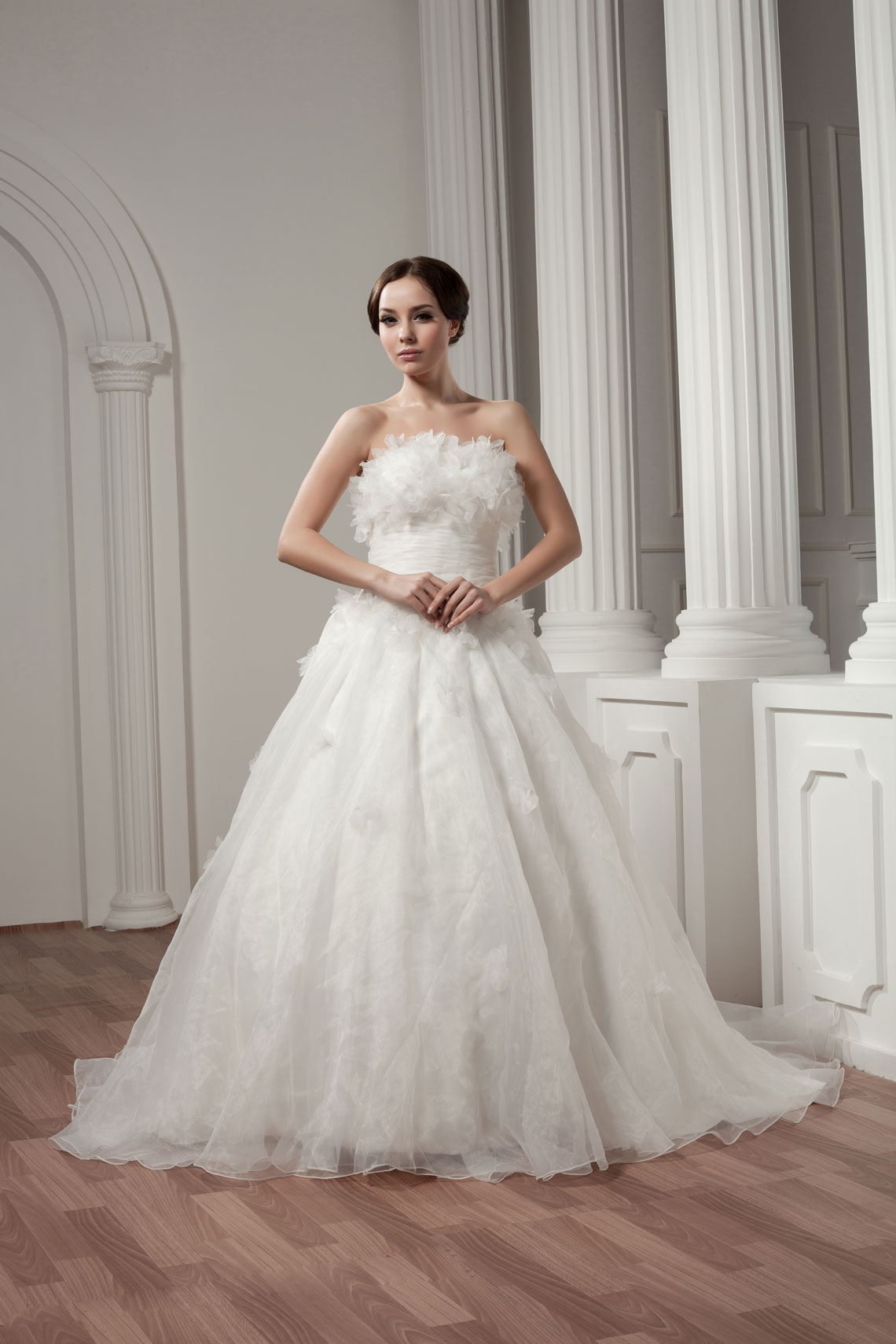 Ball Gown Chapel Train Sleeveless Ruffles Ruched Low Back Wedding Dress#WED8445