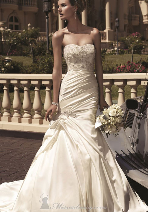 Satin Chapel Train Natural Waist Strapless Trumpet Wedding Dress#JT8190