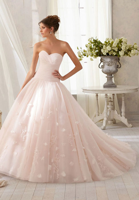 Sweetheart Tulle Natural Waist A-line Beading,flowers Wedding Dress#YR8523